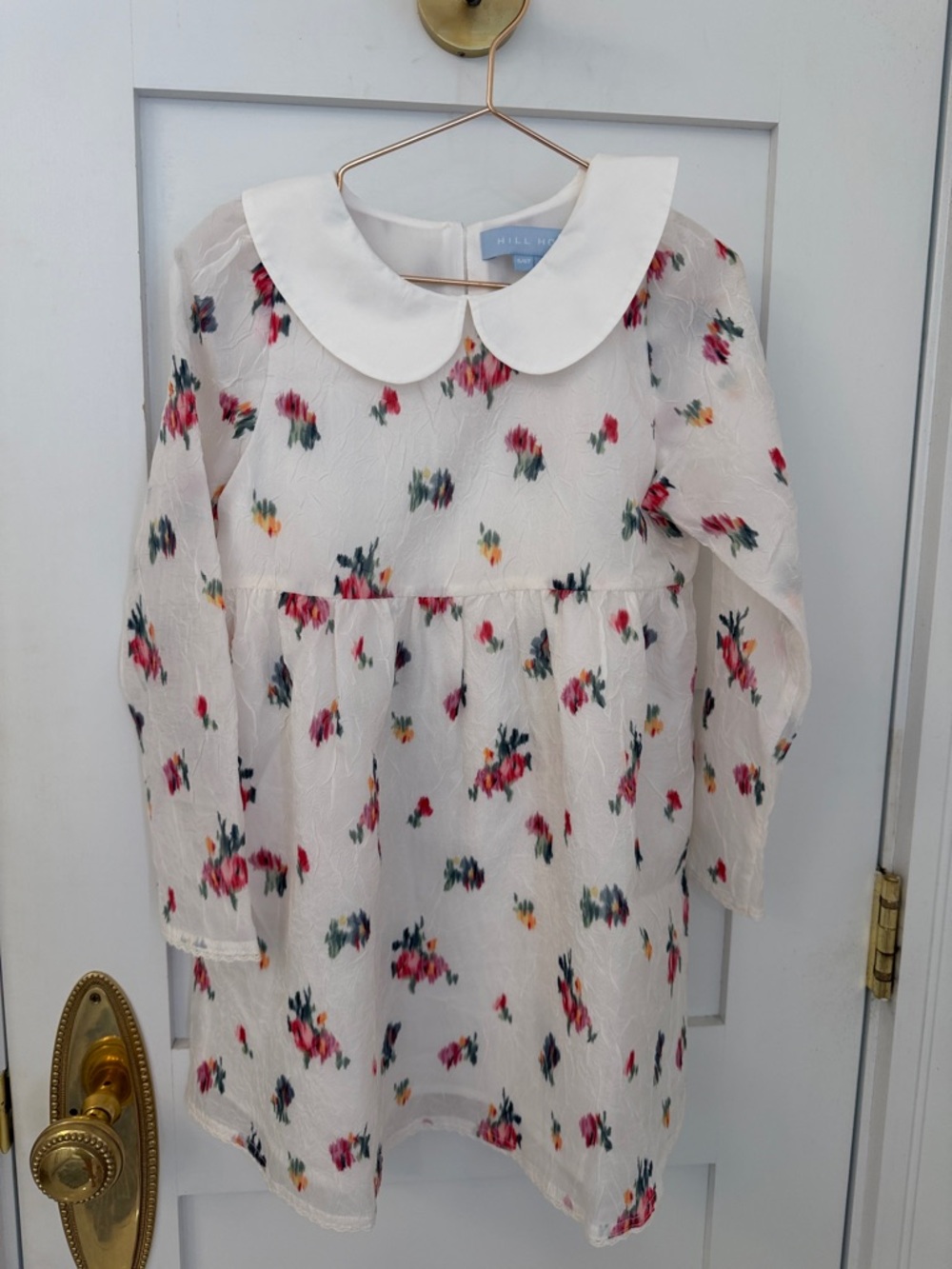 Hill House Cream Floral Peter Pan Collar Dress with Pink & Green Accents